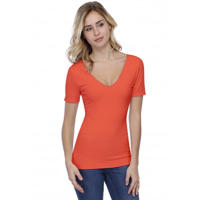 T-shirt col V doublé devant et derrière manches courtes en modal VIVI03
