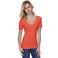 T-shirt col V doublé devant et derrière manches courtes en modal VIVI03
