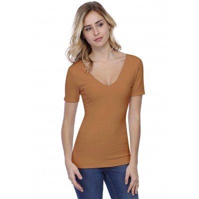 T-shirt col V doublé devant et derrière manches courtes en modal VIVI03
