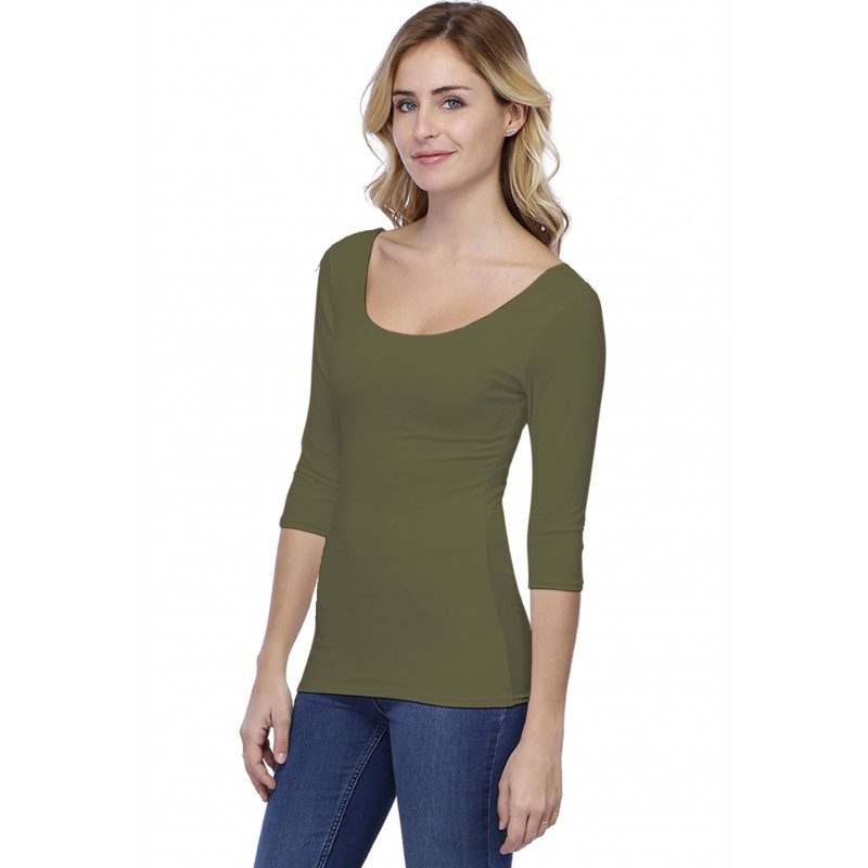 T-shirt col danseuse manches 3-4 en modal ROXANE04 T-shirt col danseuse manches 3-4 en modal ROXANE04