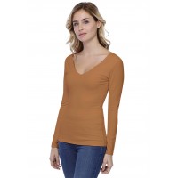 T-shirt col V devant et derrière manches longues en modal VIVI05