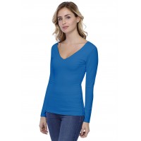 T-shirt col V devant et derrière manches longues en modal VIVI05