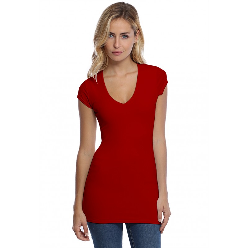 T-shirt long col V manches courtes capes en modal SYLVIA07 T-shirt long col V manches courtes capes en modal SYLVIA07