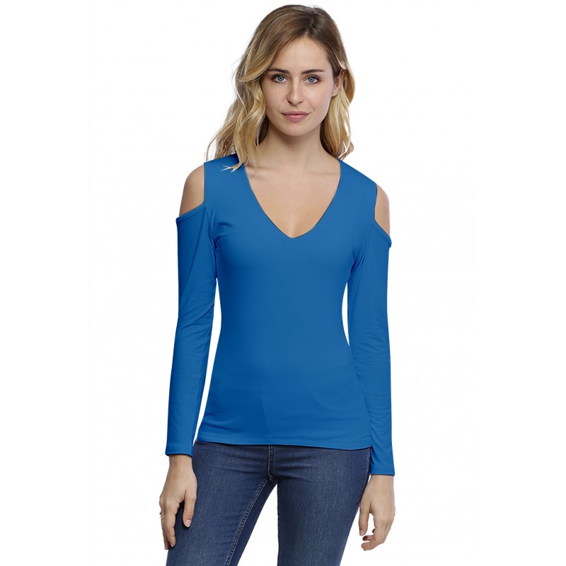 T-shirt col V épaules nues manches longues en modal ALBA05 T-shirt col V épaules nues manches longues en modal ALBA05