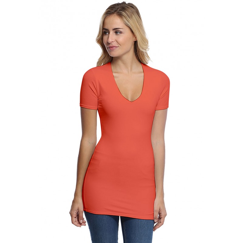 T-shirt long col V manches courtes en modal SYLVIA08 T-shirt long col V manches courtes en modal SYLVIA08