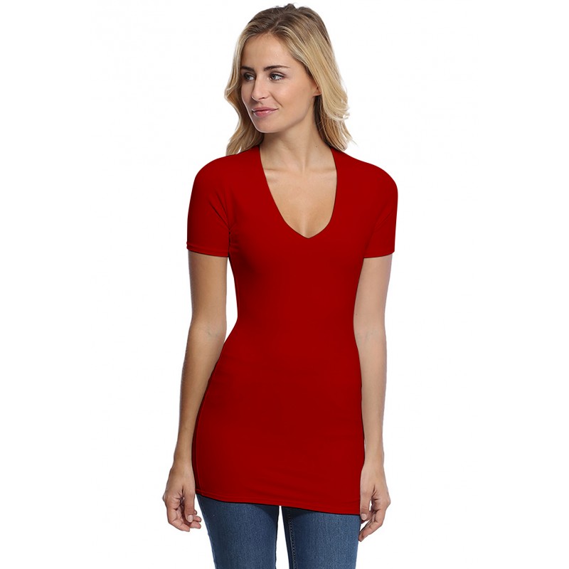 T-shirt long col V manches courtes en modal SYLVIA08 T-shirt long col V manches courtes en modal SYLVIA08