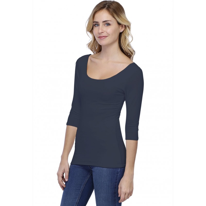 T-shirt col danseuse manches 3-4 en modal ROXANE04 T-shirt col danseuse manches 3-4 en modal ROXANE04