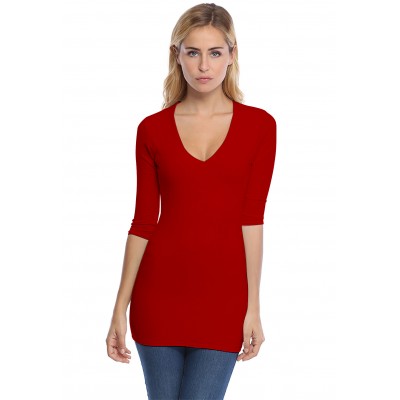 T-shirt long col V doublé devant manches 3-4 en modal SYLVIA09