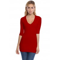 T-shirt long col V doublé devant manches 3-4 en modal SYLVIA09