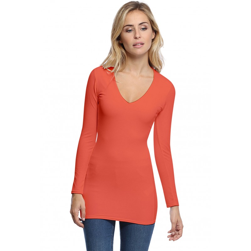 T-shirt long col V manches longues en modal SYLVIA10 T-shirt long col V manches longues en modal SYLVIA10