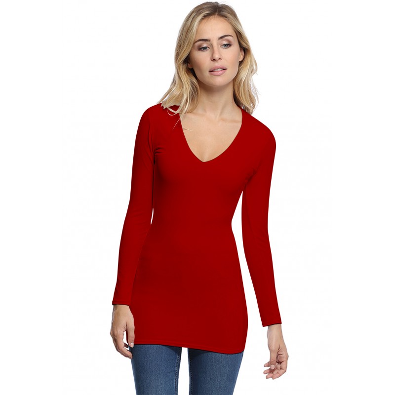 T-shirt long col V manches longues en modal SYLVIA10 T-shirt long col V manches longues en modal SYLVIA10