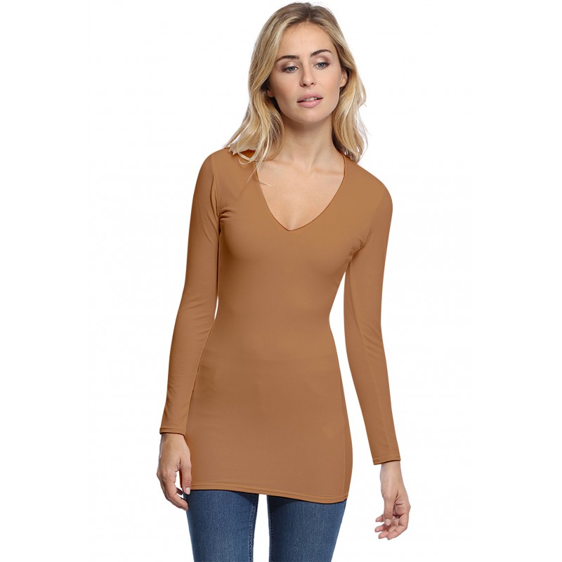 T-shirt long col V manches longues en modal SYLVIA10 T-shirt long col V manches longues en modal SYLVIA10