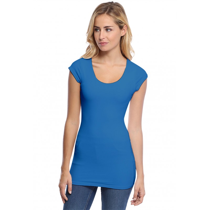 T-shirt long col rond manches courtes capes en modal ZAZA07