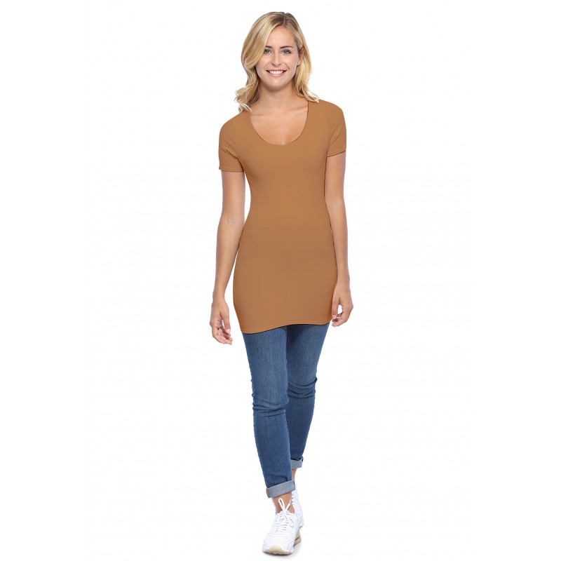 T-shirt long col rond manches courtes en modal ZAZA08 T-shirt long col rond manches courtes en modal ZAZA08