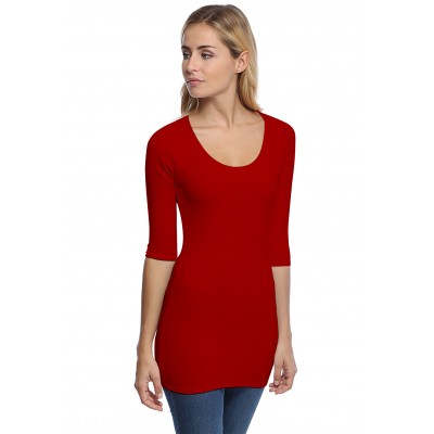 T-shirt long col rond doublé devant manches 3-4 en modal ZAZA09