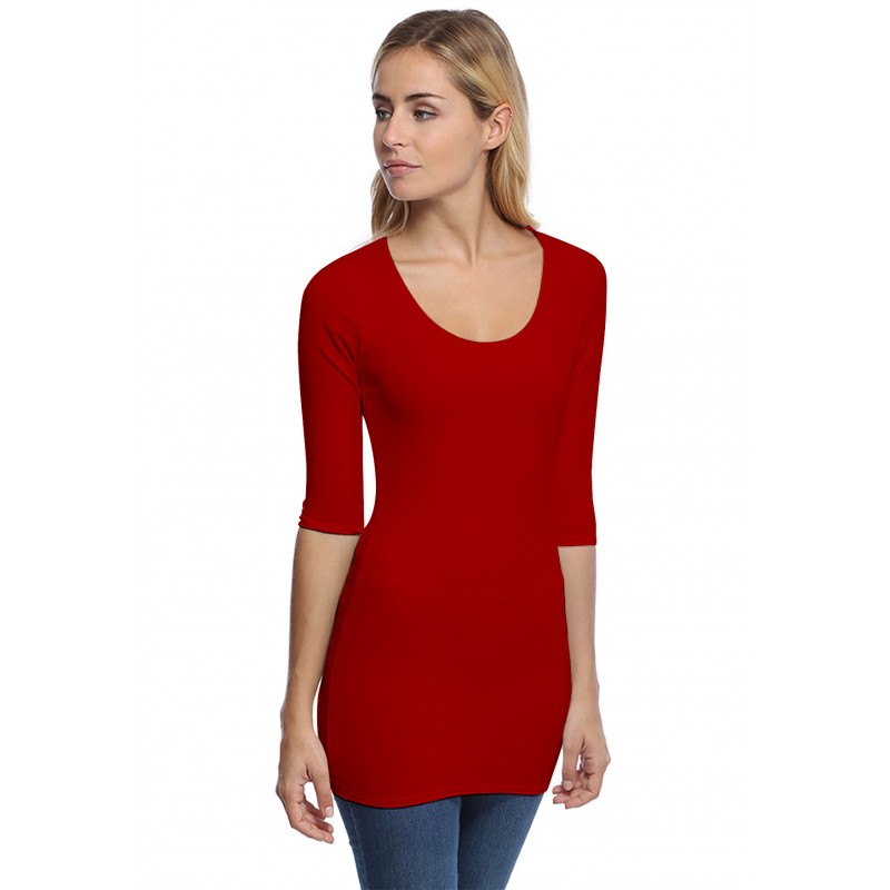 T-shirt long col rond doublé devant manches 3-4 en modal ZAZA09