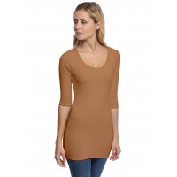 T-shirt long col rond doublé devant manches 3-4 en modal ZAZA09