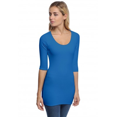 T-shirt long col rond doublé devant manches 3-4 en modal ZAZA09