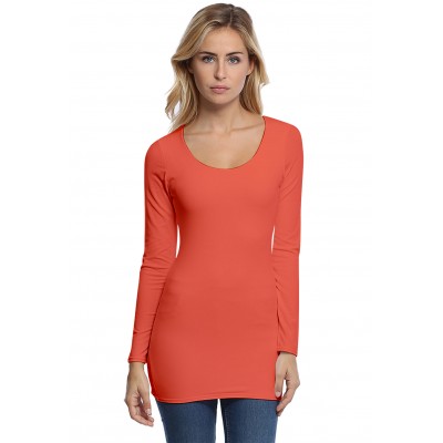 T-shirt long col rond doublé devant manches longues en modal ZAZA10