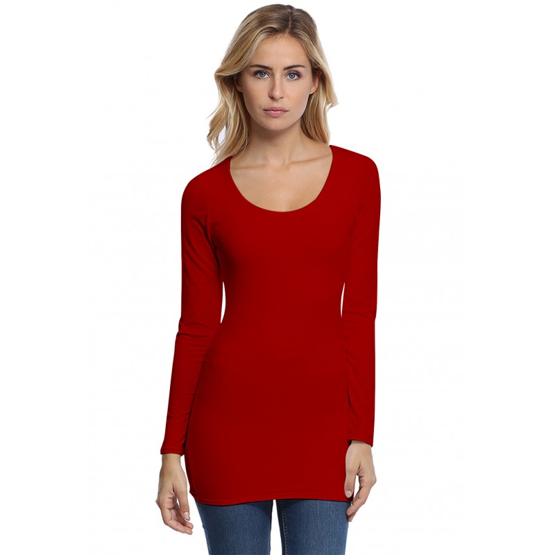 T-shirt long col rond doublé devant manches longues en modal ZAZA10