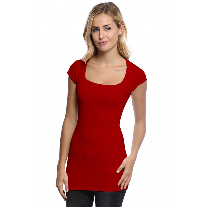 T-shirt long col carré doublé devant en modal CLARA07