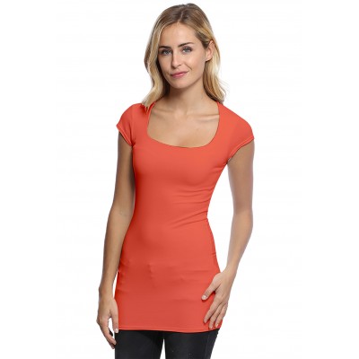 T-shirt long col carré doublé devant en modal CLARA07