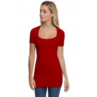 T-shirt long col carré doublé devant manches courtes en modal CLARA08