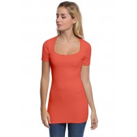 T-shirt long col carré doublé devant manches courtes en modal CLARA08