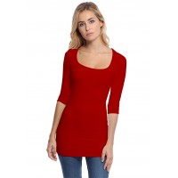 T-shirt long col carré doublé devant manches 3-4 en viscose CLARA09