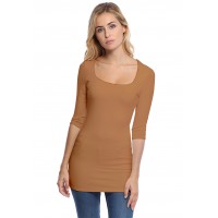 T-shirt long col carré doublé devant manches 3-4 en viscose CLARA09