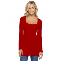 T-shirt long col carré doublé devant manches longues en viscose