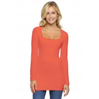T-shirt long col carré doublé devant manches longues en viscose