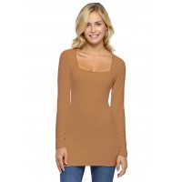 T-shirt long col carré doublé devant manches longues en viscose