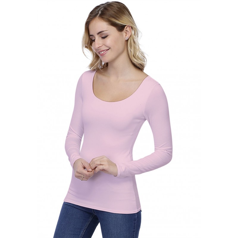 T-shirt col danseuse manches longues en modal ROXANE05 T-shirt col danseuse manches longues en modal ROXANE05