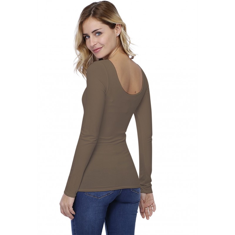 T-shirt col danseuse manches longues en modal ROXANE05 T-shirt col danseuse manches longues en modal ROXANE05