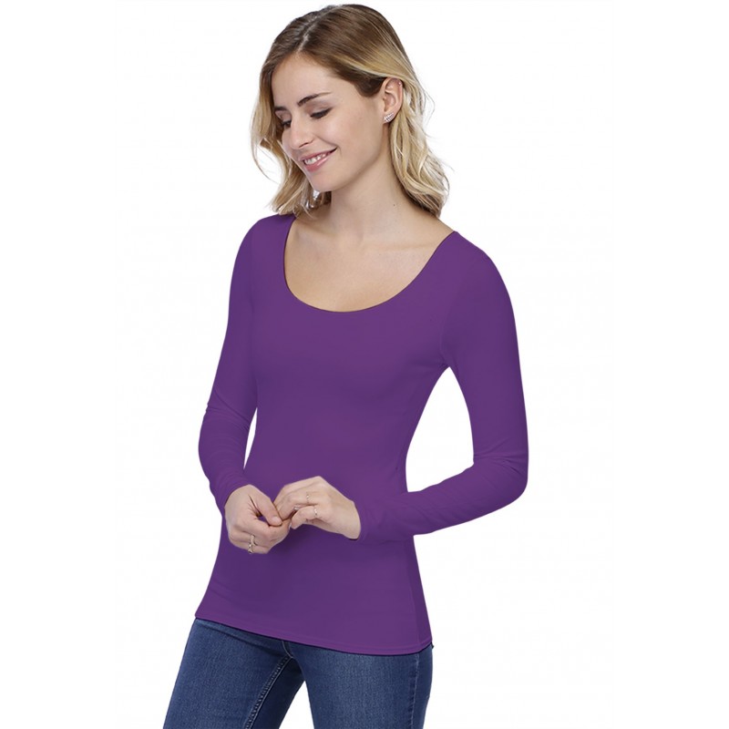 T-shirt col danseuse manches longues en modal ROXANE05 T-shirt col danseuse manches longues en modal ROXANE05