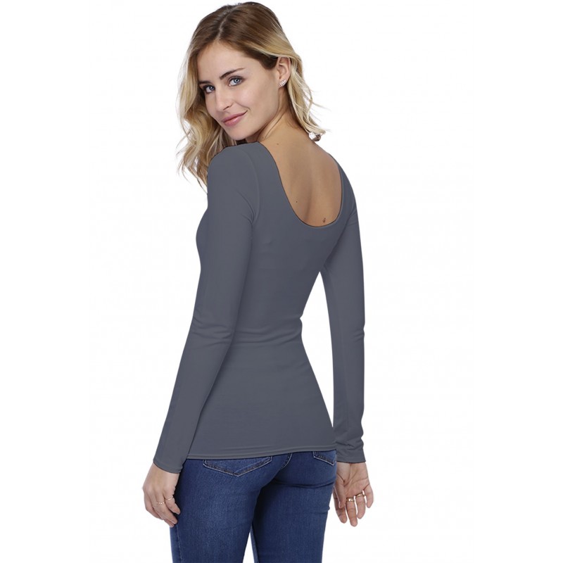 T-shirt col danseuse manches longues en modal ROXANE05 T-shirt col danseuse manches longues en modal ROXANE05