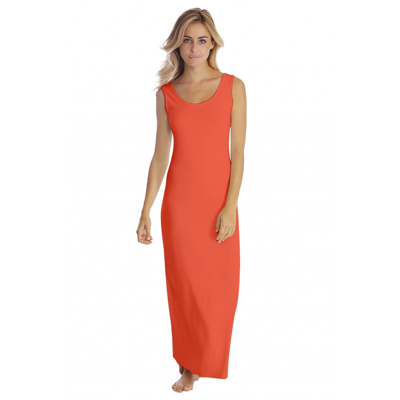 Robe longue col danseuse sans manches en modal GILDA Robe longue col danseuse sans manches en modal GILDA