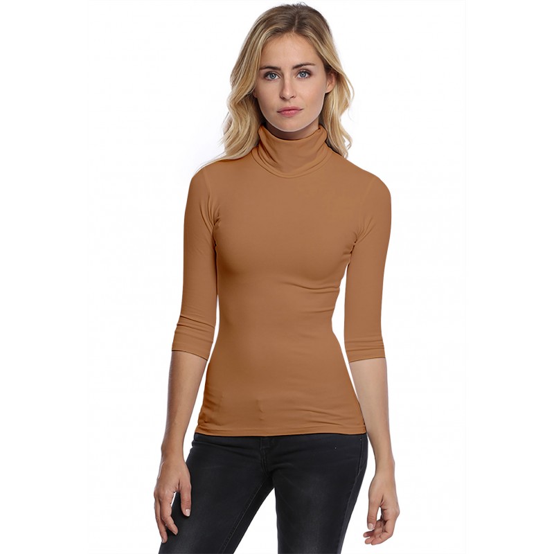 T-shirt col roulé manches 3-4 en modal CINDY04 T-shirt col roulé manches 3-4 en modal CINDY04