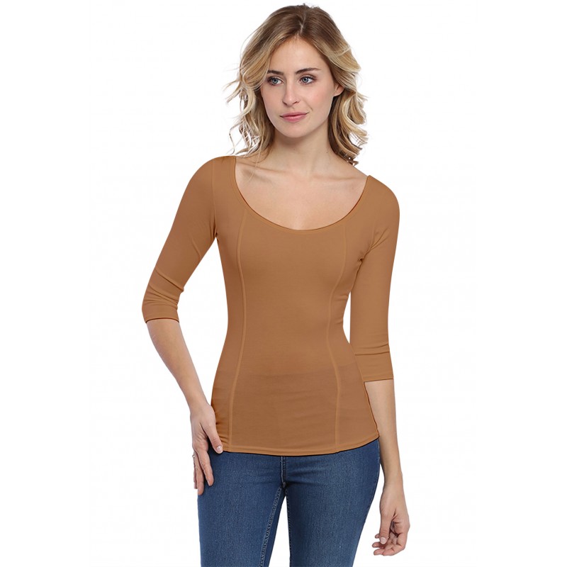 T-shirt avec surpiqures manches 3-4 en modal CATE04 T-shirt avec surpiqures manches 3-4 en modal CATE04