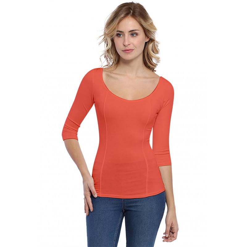 T-shirt avec surpiqures manches 3-4 en modal CATE04 T-shirt avec surpiqures manches 3-4 en modal CATE04