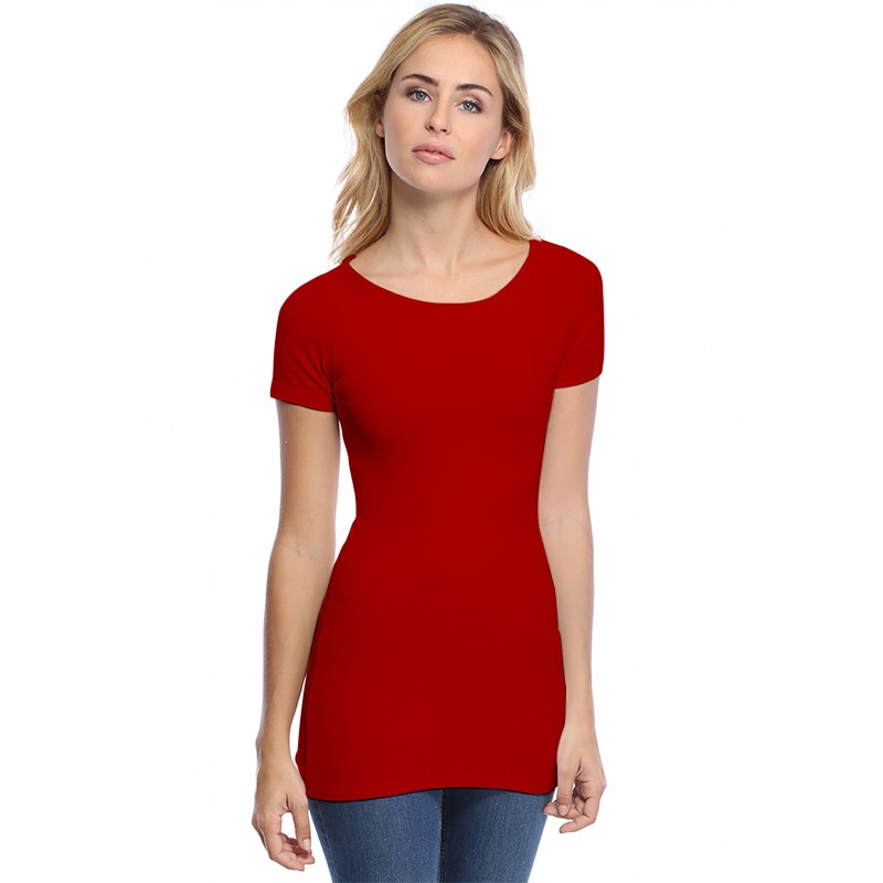 T-shirt long col bateau doublé devant manches courtes DORIS