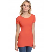 T-shirt long col bateau doublé devant manches courtes DORIS