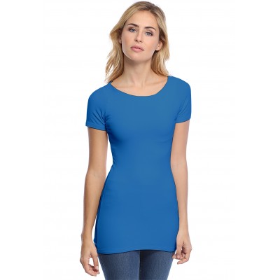 T-shirt long col bateau doublé devant manches courtes DORIS