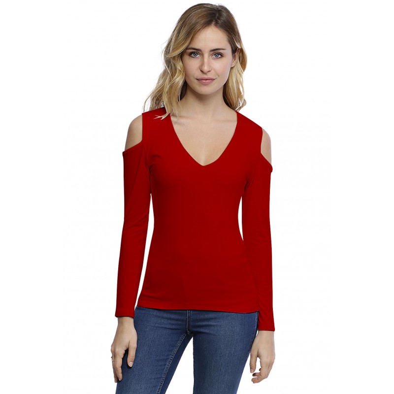 T-shirt col V épaules nues manches longues en modal ALBA05 T-shirt col V épaules nues manches longues en modal ALBA05