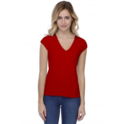 T-shirt coupe droite col V doublé devant manches capes en modal BAY02