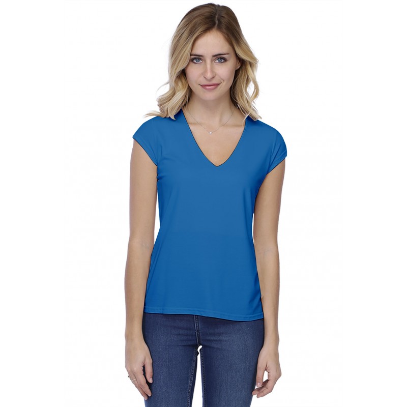 T-shirt coupe droite col V doublé devant manches capes en modal BAY02 T-shirt coupe droite col V doublé devant manches capes en modal BAY02