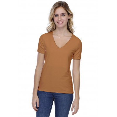 T-shirt coupe droite col V doublé devant manches courtes en modal BAY03