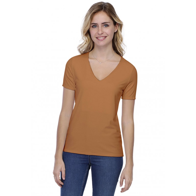 T-shirt coupe droite col V doublé devant manches courtes en modal BAY03 T-shirt coupe droite col V doublé devant manches courtes en modal BAY03