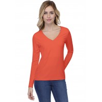 T-shirt coupe droite col V doublé devant manches longues en modal BAY05
